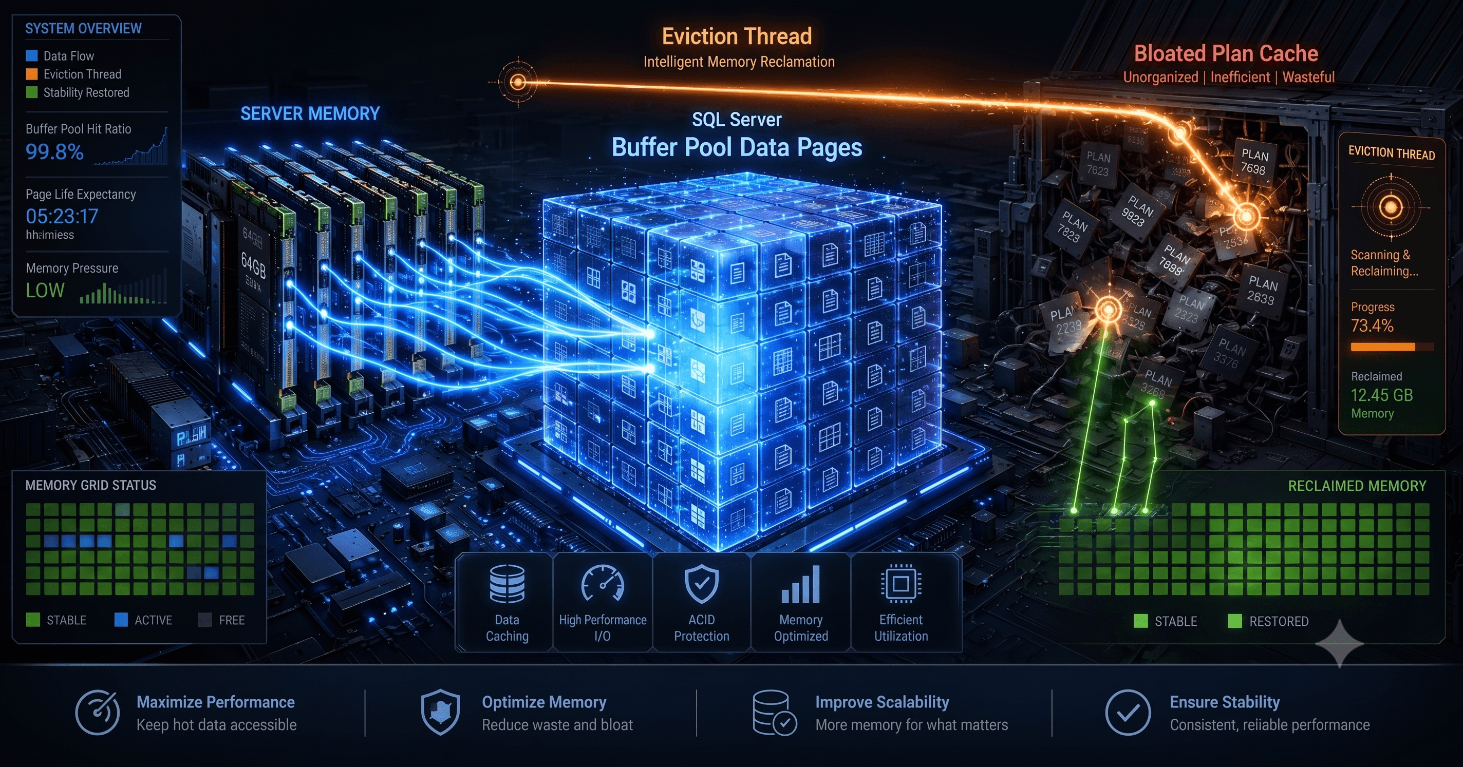 Navigating Memory Architecture: Buffer Pool Tracking, Clerks, and Plan Cache Eviction
