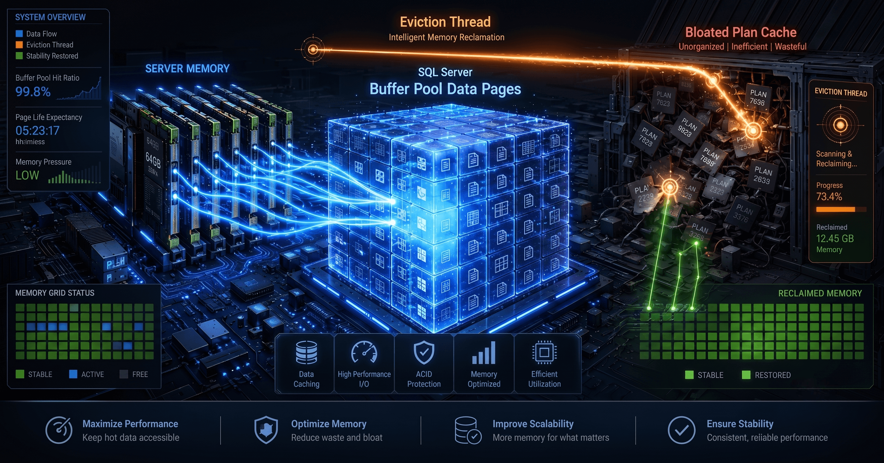 Navigating Memory Architecture: Buffer Pool Tracking, Clerks, and Plan Cache Eviction
